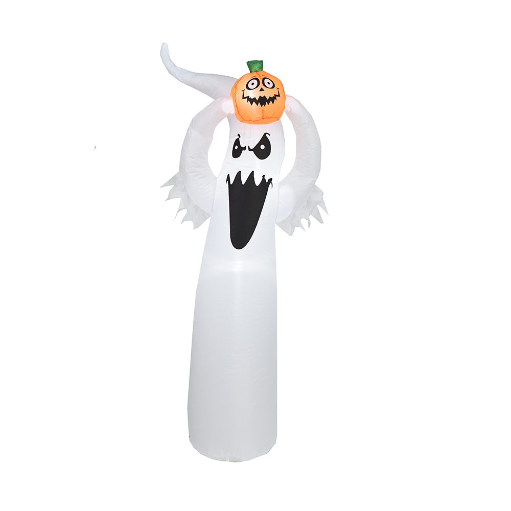 Bóng ma trắng bơm hơi Halloween 180cm giữ bí ngô trang trí ngoài trời (đèn led tích hợp)